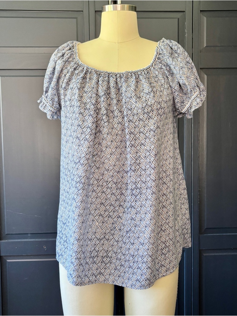 Max Studio Blue Printed Peasant Tunic